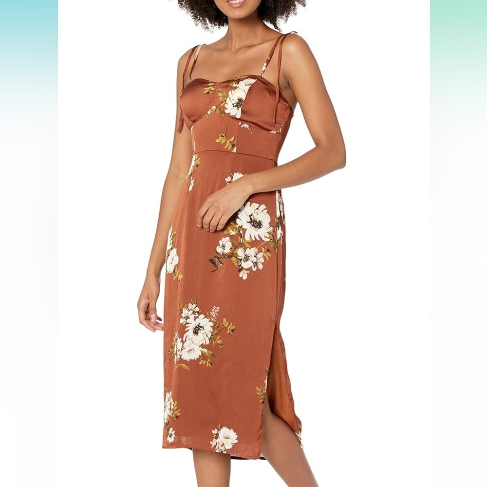 Speechless Brown Floral Satin Midi Dress